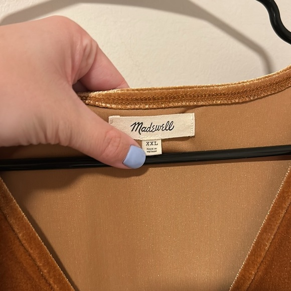 Madewell Velvet V-Neck Flutter-Sleeve Dress Golden Pecan Size XXL - Picture 5 of 7